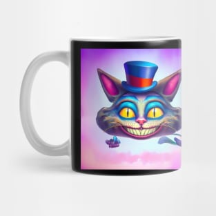 Alice in Wonderland Cheshire cat floating on pink clouds Mug